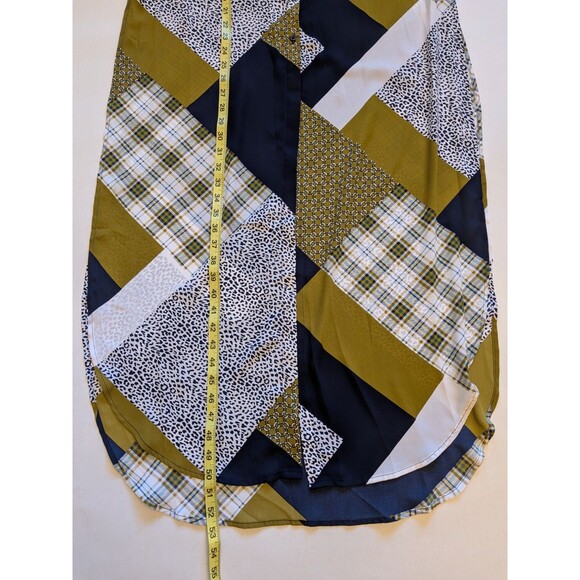 7th Ave Design Studio Plaid Patchwork Satin Shirt Dress Sz M Chic Kitchie Career - Picture 3 of 10